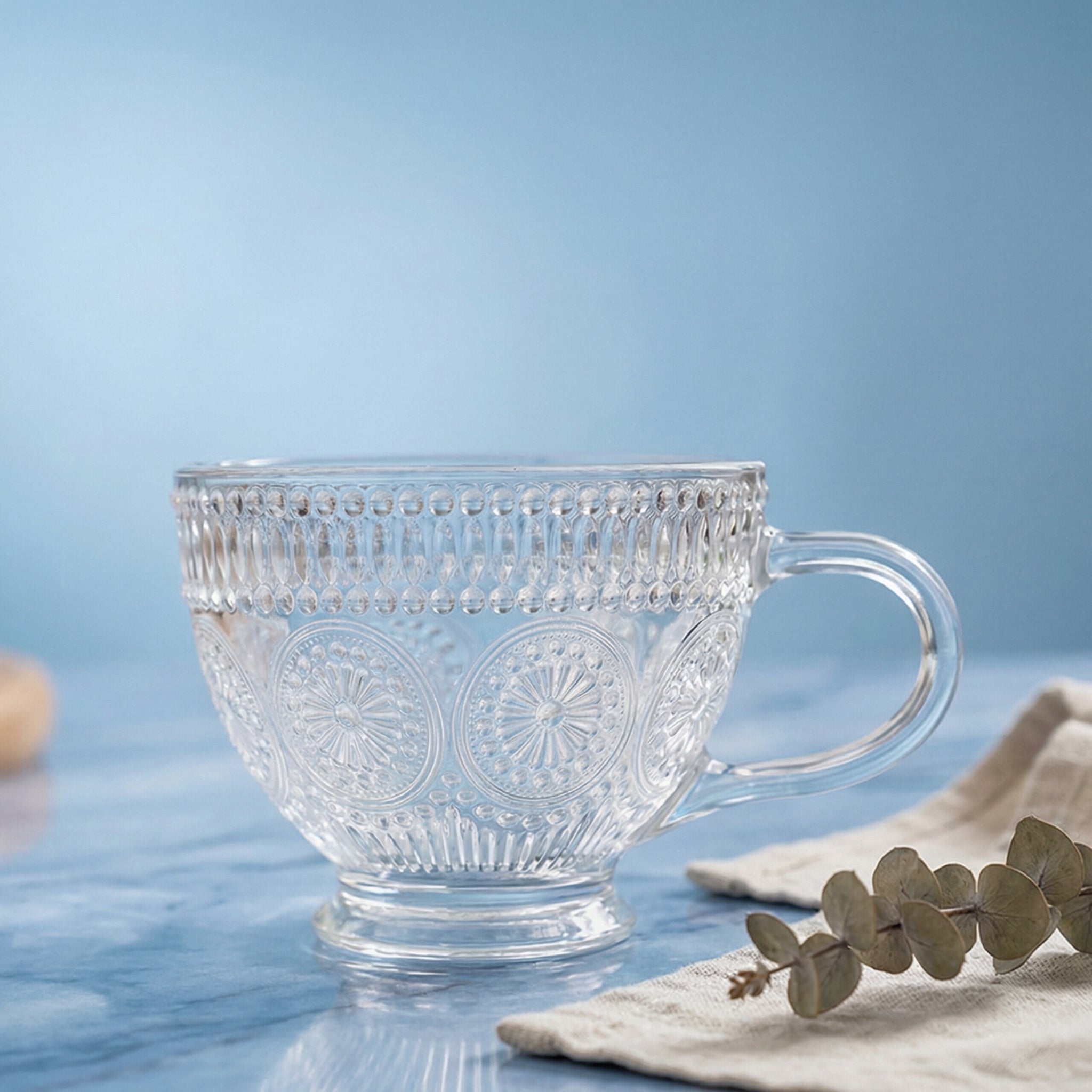 Vintage Embossed Glass Coffee Mug